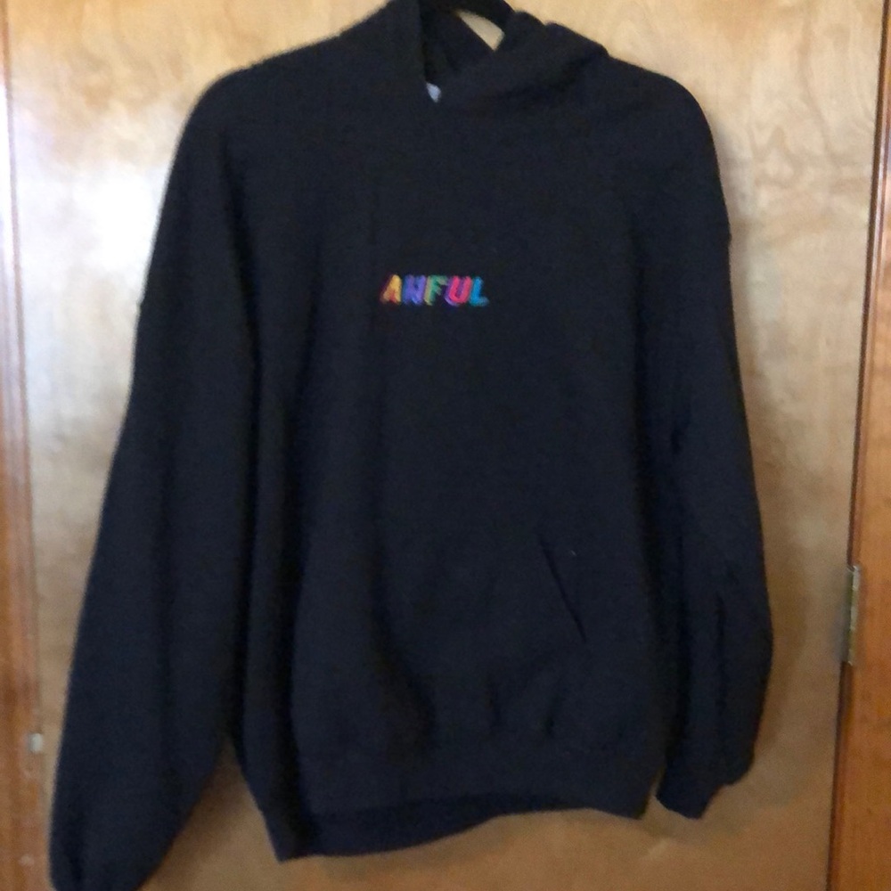 Black Gildan sweatshirt with embroidered “awful”.  Never worn. Large